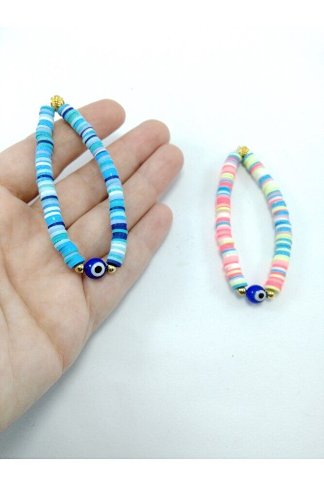 Colorful Evil Eye Bead Bracelet Blue and Pink Double Gift Set