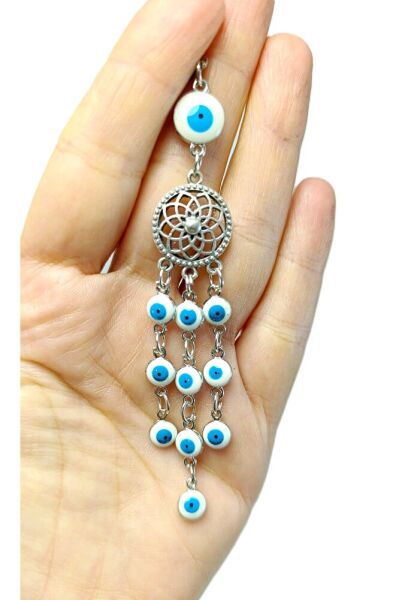 Authentic Rearview Mirror Ornament, White Evil Eye Bead Handmade Traditional Turkish Motif New Car Gift
