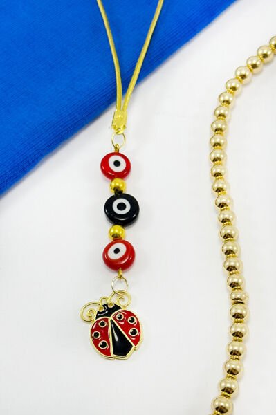Handmade Flat Glass Evil Eye Beaded Ladybug Car Rearview Mirror Ornament, New Car Gift