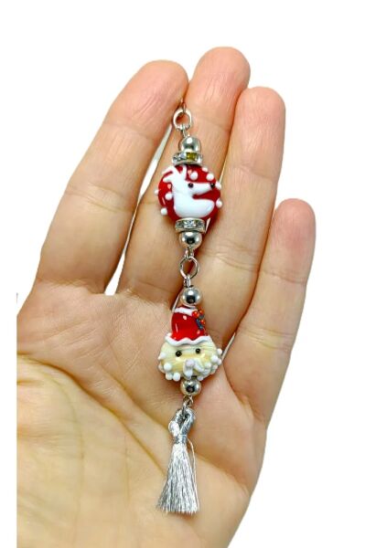 Noel Baba Yılbaşı Araba Dikiz Ayna Süsü, El Yapımı Cam Boncuklu Lüks Hediyelik, Yeni Yıl Hediyesi