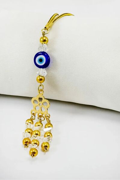 Handmade Flat Evil Eye Bead Shiny Transparent Necklace Car Rearview Mirror Ornament, New Car Gift