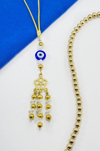 Handmade Flat Evil Eye Bead Shiny Transparent Necklace Car Rearview Mirror Ornament, New Car Gift