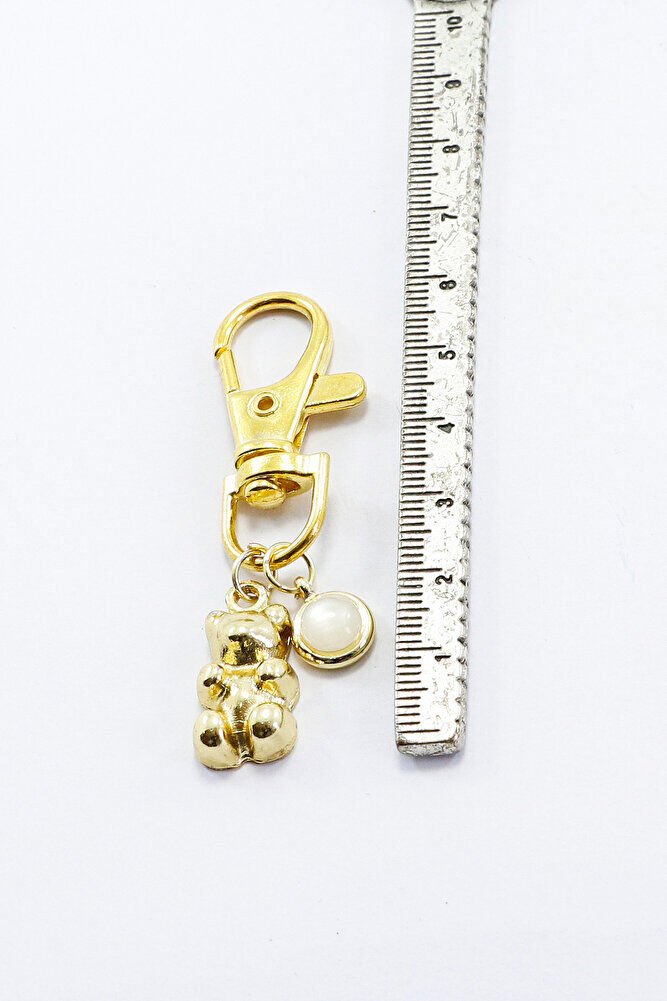 Jelibon Ayıcık Metal Kalpli Klipsli Cüzdan Süsü Charm Gold Renkli 63Çanta Süsü Anahtarlık