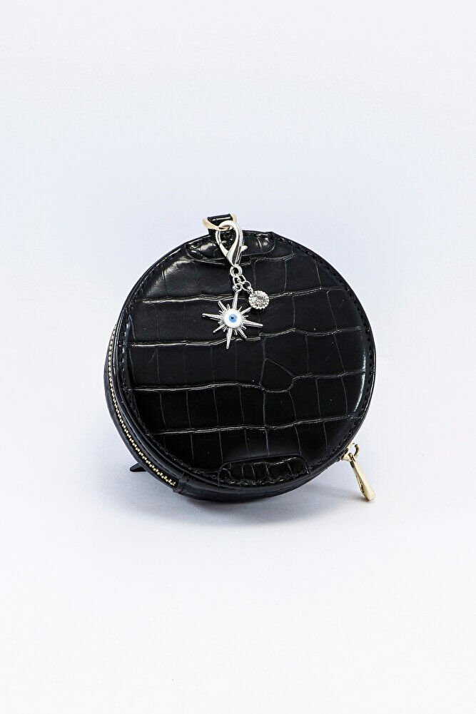 Tek Taşlı Nazar Boncuğu Güneş Metal Kalp, Gümüş Renkli Klipsli Cüzdan Süsü Charm Çanta Süsü