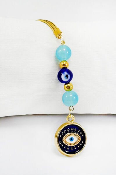 Turquoise Stone Dark Blue Eye Figured Car Rearview Mirror Ornament, New Car Gift