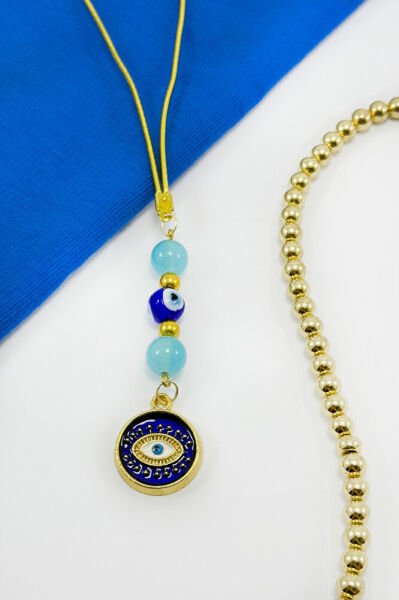 Turquoise Stone Dark Blue Eye Figured Car Rearview Mirror Ornament, New Car Gift