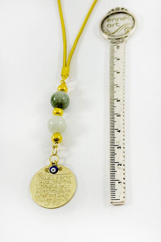 Renkli Boncuklu Metal Ayetel Kürsi Dualı Araba Dikiz Ayna Süsü, Yeni Araba Hediyesi