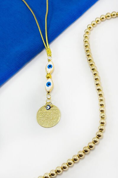 Ellipse Evil Eye Beaded Metal Ayetel Kursi Prayer Car Rearview Mirror Ornament, New Car Gift