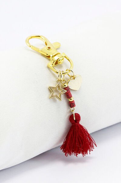 Püsküllü Koyu Pembe Charm, Klips Çanta Cüzdan Fermuar Süsü