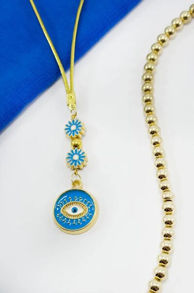 Blue Floral Framed Eye Figured Car Rearview Mirror Ornament, New Car Gift