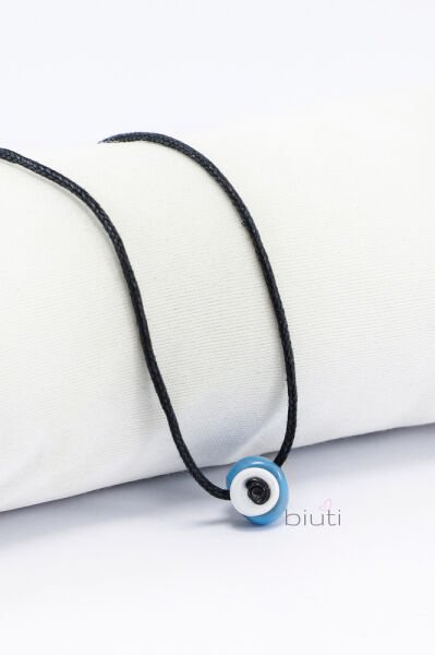 Deri İp Mavi Küçük Danagözü Nazar Boncuğu El Yapımı Cam 1,5cm Nazar Boncuğu Kolye