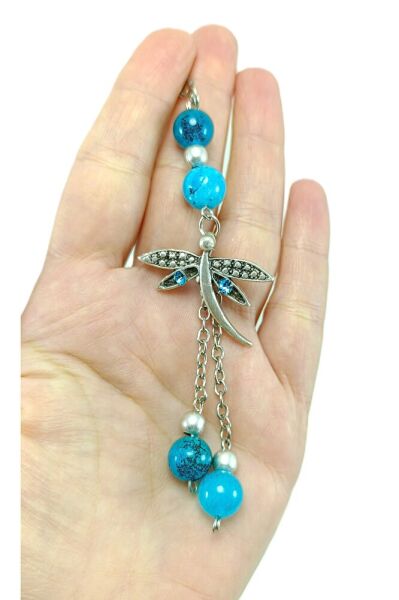 Turkuaz Parlak Taşlı Metal Yusufçukı Araba Dikiz Ayna Süsü, Yeni Araba Hediyesi