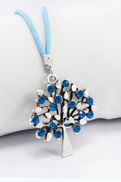 Turkuaz Parlak Taşlı Metal Hayat Ağacı Araba Dikiz Ayna Süsü, yeni Araba Hediyesi