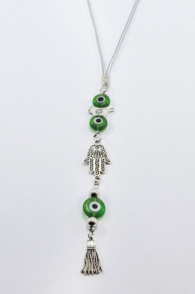 Green Glass Evil Eye Beaded Bird Tassel Hamsa Hand Car Rearview Mirror Ornament