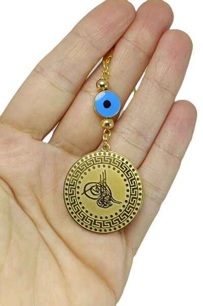 Dikiz Ayna Süsü, Çelik Tuğra Uç Altın Kaplama  Nazar Boncuklu Yeni Araba Hediyesi