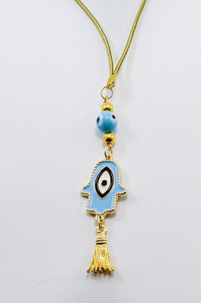 Blue Glass Evil Eye Beaded Tassel Hamsa Hand Car Rearview Mirror Ornament