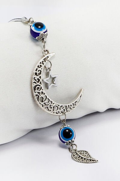 Evil Eye Beaded Necklace Half Moon Figured Car Rearview Mirror Ornament, Car Gift