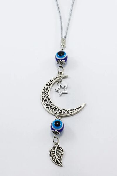 Evil Eye Beaded Necklace Half Moon Figured Car Rearview Mirror Ornament, Car Gift