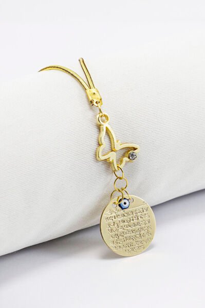 Parlak Taşlı Kelebek Metal Ayetel Kürsi Dualı Dikiz Ayna Süsü, Araba Hediyesi