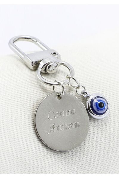 Canım Annem Metal Nazar Boncuğu Metal Klipsli Cüzdan Süsü Charm Çanta Süsü Anneye Hediye