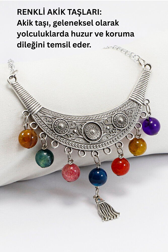 Otantik Metal Premium Araba Dikiz Ayna Süsü, Farklı Renklerde Akik Taşları, VIP Hediyelik