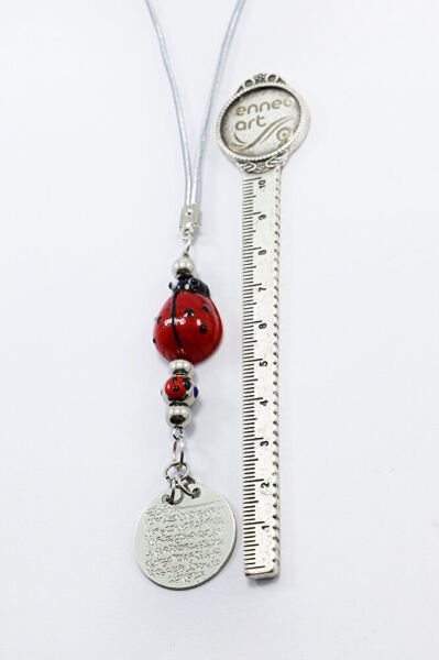 Handmade Red Glass Ladybug Metal Ayatel Kursi Prayer Rearview Mirror Ornament, Car Gift