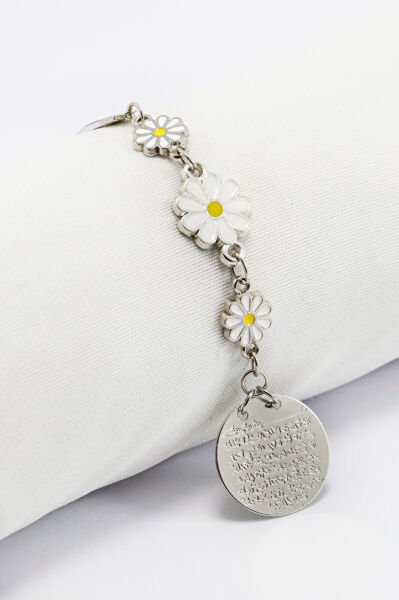 Small White Daisy Metal Ayetel Kursi Prayer Rearview Mirror Ornament, Car Gift