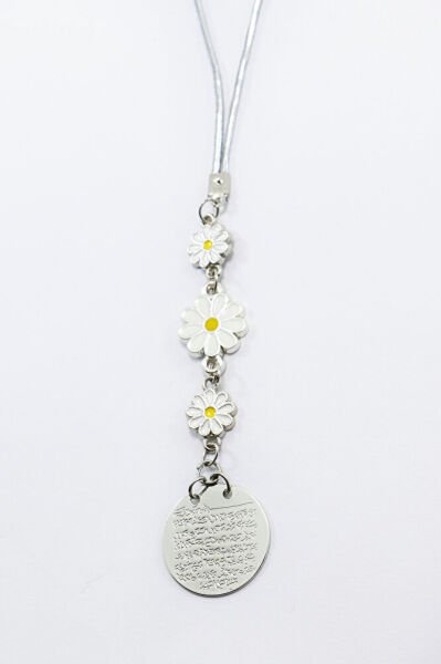 Small White Daisy Metal Ayetel Kursi Prayer Rearview Mirror Ornament, Car Gift