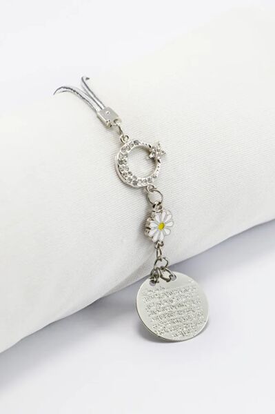 Crescent Star and Flower Metal Ayetel Kursi Prayer Rearview Mirror Ornament, New Car Gift