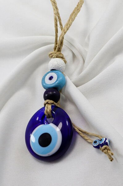 Jute Rope Blue Evil Eye Beaded Glass Evil Eye Bead Pendant Car Rearview Mirror Ornament, Luxury Car Gift