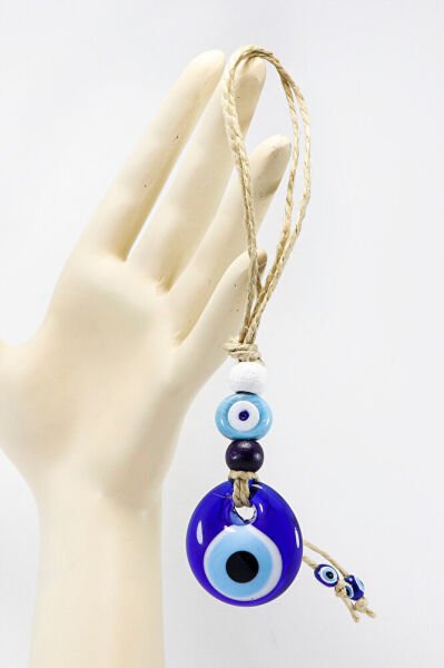 Jute Rope Blue Evil Eye Beaded Glass Evil Eye Bead Pendant Car Rearview Mirror Ornament, Luxury Car Gift