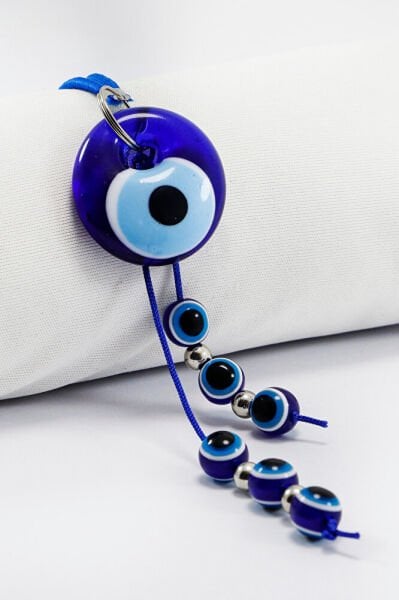 Lacivert El Yapımı Cam Nazar Boncuklu Salkım Araba Dikiz Ayna Süsü, Yeni Araba Hediyesi