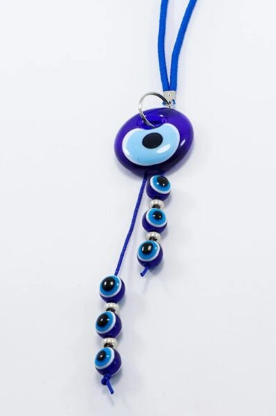 Lacivert El Yapımı Cam Nazar Boncuklu Salkım Araba Dikiz Ayna Süsü, Yeni Araba Hediyesi