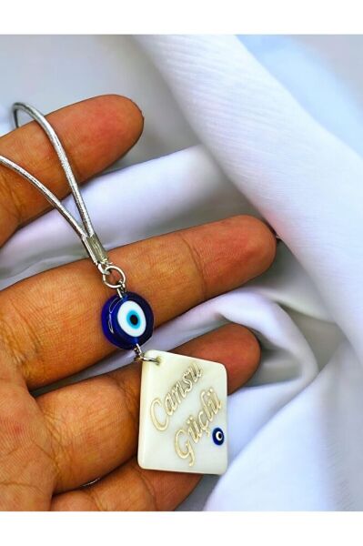 Kişiye Özel Araba Dikiz Ayna Süsü, Sedef Üzerine Lazer Baskı İsim Nazar Boncuklu Yeni Araba Hediyesi