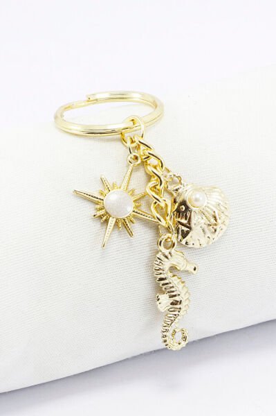 Deniz Esintili Işıltılı Metal Küçük Charm Anahtarlık Deniz Atı Deniz Kabuğu Çanta Süsü