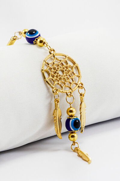 Lacivert Nazar Boncuklu Salkım Yapraklı Düş Kapanı Figürlü Dikiz Ayna Süsü, Yeni Araba Hediyesi