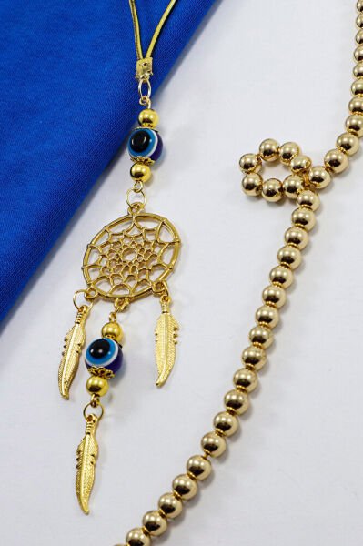 Lacivert Nazar Boncuklu Salkım Yapraklı Düş Kapanı Figürlü Dikiz Ayna Süsü, Yeni Araba Hediyesi