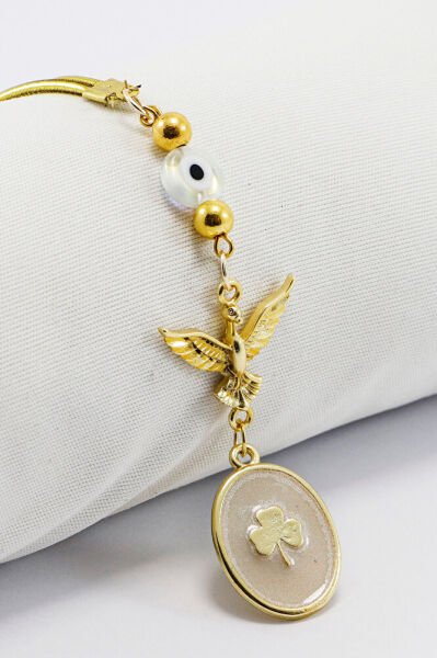 Yassı Boncuklu Anka Kuşu Sedefli Yonca Figürlü Araba Dikiz Ayna Süsü, Yeni Araba Hediyesi