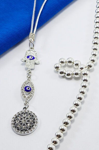 Parlak Taşlı Hamse Eli Zirkonlu Çiçek Motifli Araba Dikiz Ayna Süsü, Yeni Araba Hediyesi