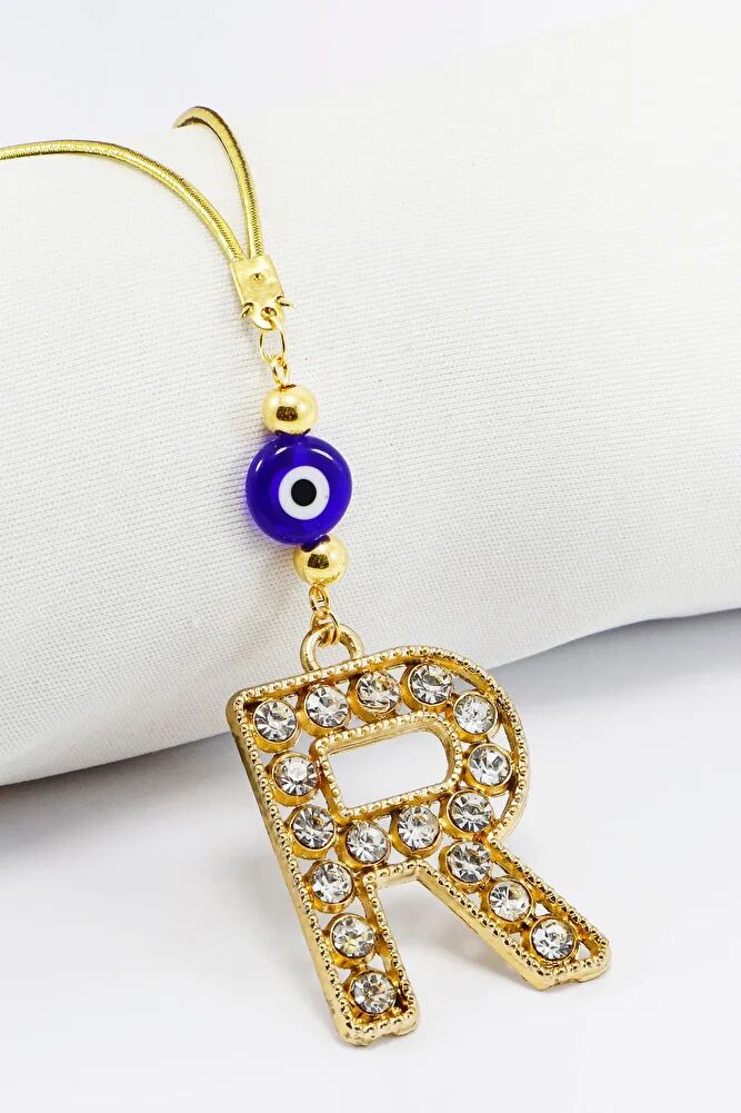 Gold Renkli Parlak Taşlı R Harfi Araba Dikiz Ayna Süsü, Yeni Harfli Araba Hediyesi