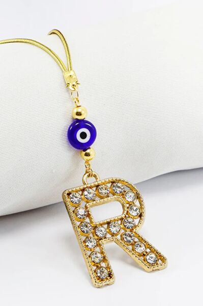 Gold Renkli Parlak Taşlı R Harfi Araba Dikiz Ayna Süsü, Yeni Harfli Araba Hediyesi