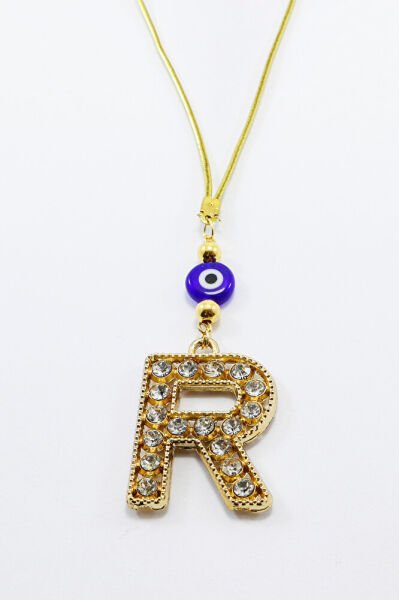 Gold Renkli Parlak Taşlı R Harfi Araba Dikiz Ayna Süsü, Yeni Harfli Araba Hediyesi