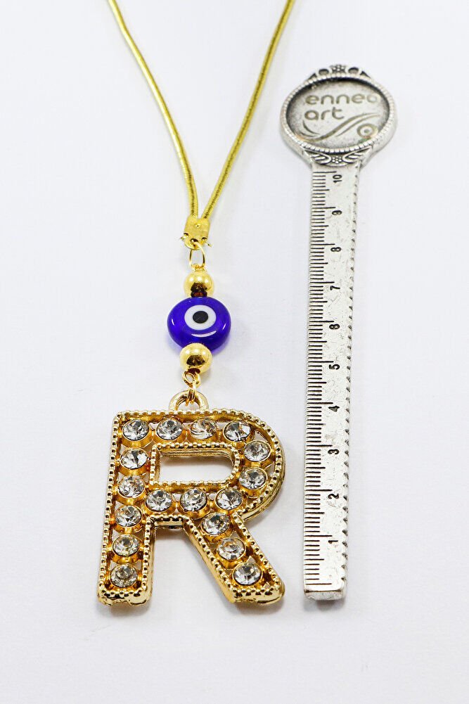 Gold Renkli Parlak Taşlı R Harfi Araba Dikiz Ayna Süsü, Yeni Harfli Araba Hediyesi