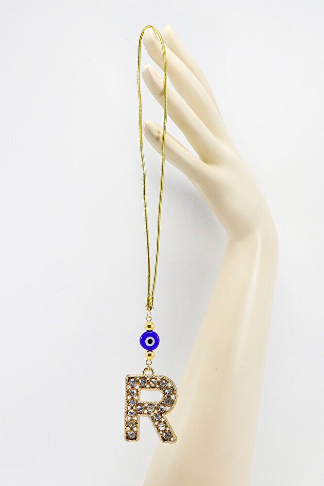 Gold Renkli Parlak Taşlı R Harfi Araba Dikiz Ayna Süsü, Yeni Harfli Araba Hediyesi