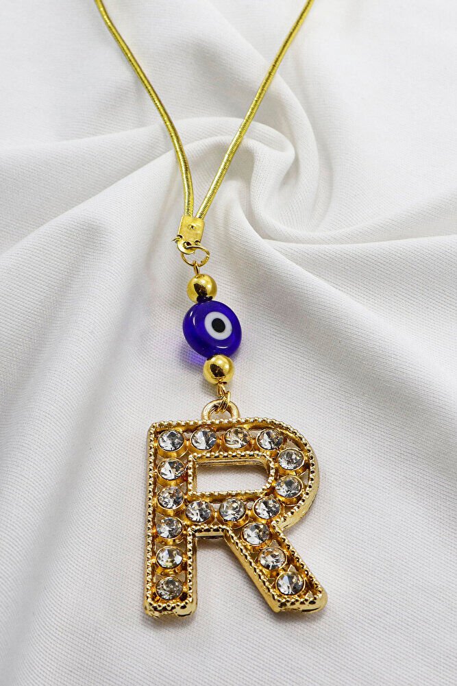 Gold Renkli Parlak Taşlı R Harfi Araba Dikiz Ayna Süsü, Yeni Harfli Araba Hediyesi