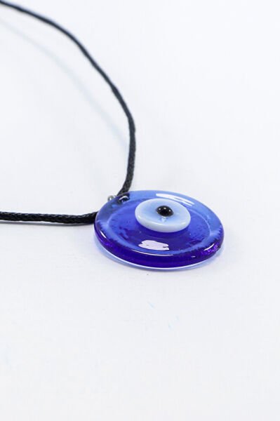 Deri İp Lacivert El Yapımı Cam 2,5cm Nazar Boncuğu Kolye