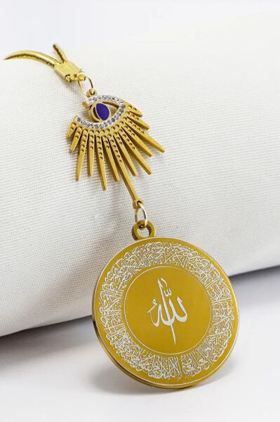 Zirkon Taşlı Göz Figürlü Ayetel Kürsi Allah Lafzı Felak Nas İhlas Komple Çelik Araba Ayna Süsü