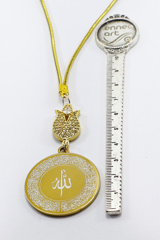 Zirkon Lale Gold Renkli Ayetel Kürsi Allah Lafzı Felak Nas İhlas Çelik Araba Ayna Süsü