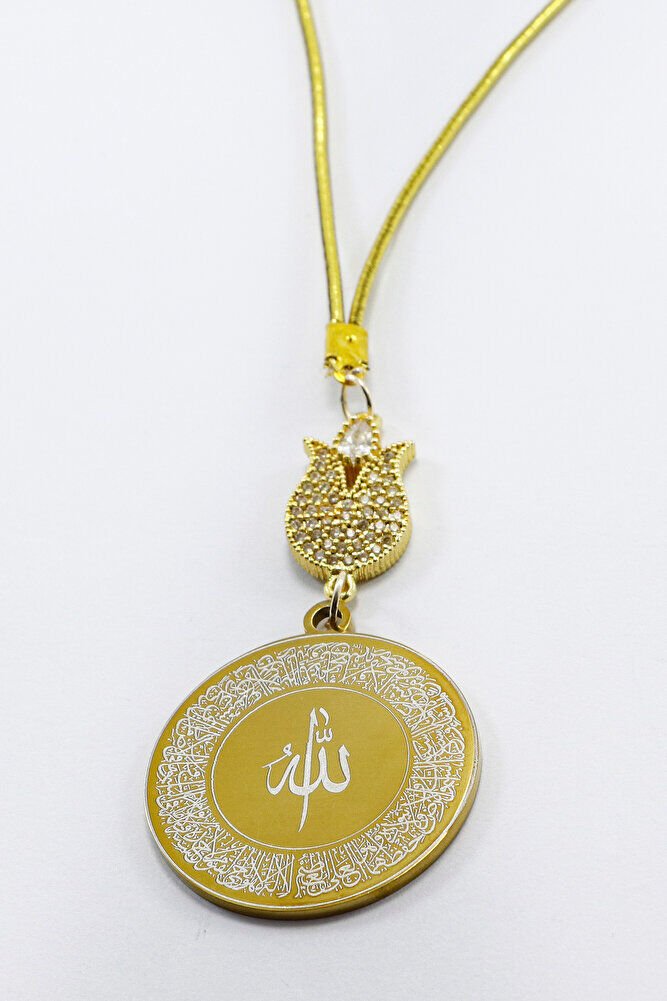 Zirkon Lale Gold Renkli Ayetel Kürsi Allah Lafzı Felak Nas İhlas Çelik Araba Ayna Süsü