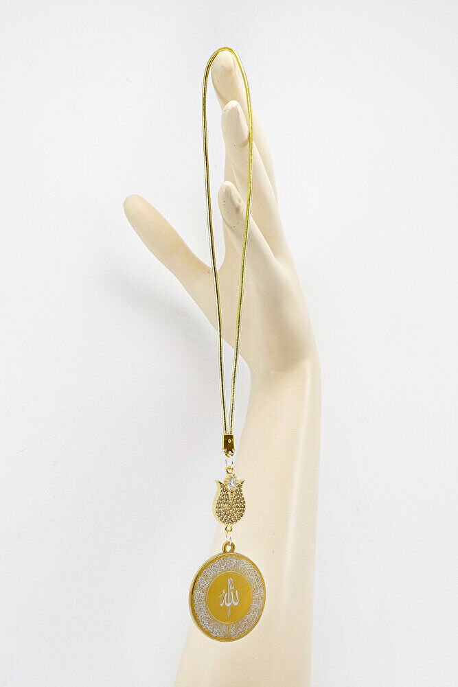 Zirkon Lale Gold Renkli Ayetel Kürsi Allah Lafzı Felak Nas İhlas Çelik Araba Ayna Süsü